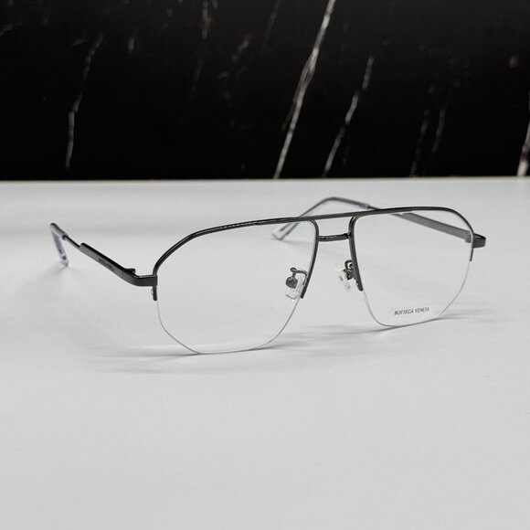 NEW BOTTEGA VENETA BV1109O 001 SILVER AVIATOR UNISEX EYEGLASSES - Picture 8 of 11